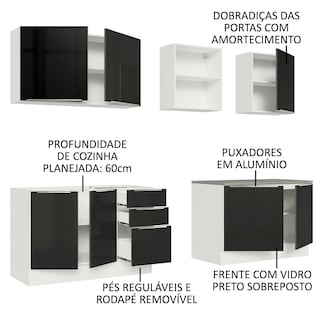 Foto 4 | Gabinete de Cocina Integral Completa Madesa Lux Blanco y Negro 05 240 cm