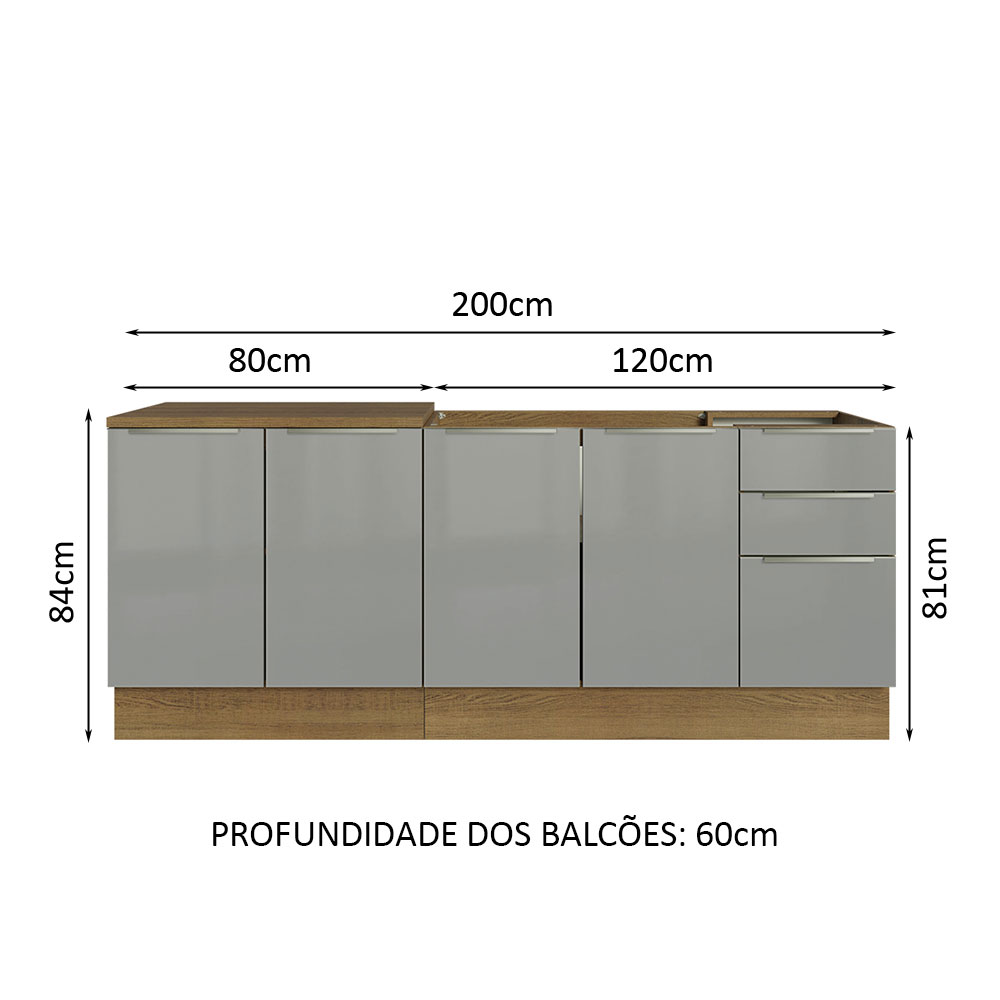 Foto 4 pulgar | Kit de 2 Balcones de Cocina Madesa Lux Rústico Gris 4 Puertas 3 Cajones sin Encimera y Fregadero