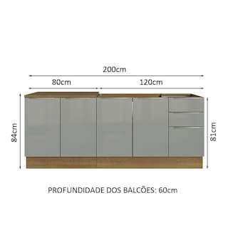 Foto 3 | Kit de 2 Balcones de Cocina Madesa Lux Rústico Gris 4 Puertas 3 Cajones sin Encimera y Fregadero
