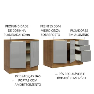 Foto 4 | Kit de 2 Balcones de Cocina Madesa Lux Rústico Gris 4 Puertas 3 Cajones sin Encimera y Fregadero