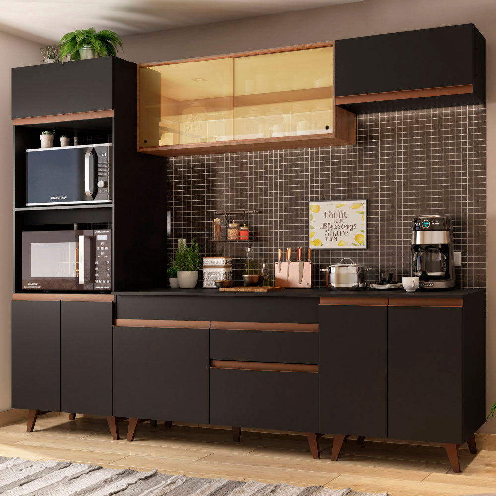 Gabinete de Cocina Completa Madesa Reims Negro Rústico 02 de 260 cm