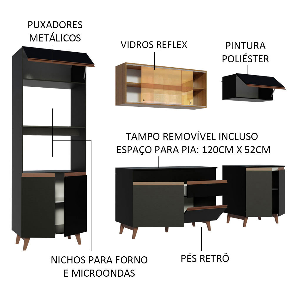 Foto 5 pulgar | Gabinete de Cocina Completa Madesa Reims Negro Rústico 02 de 260 cm