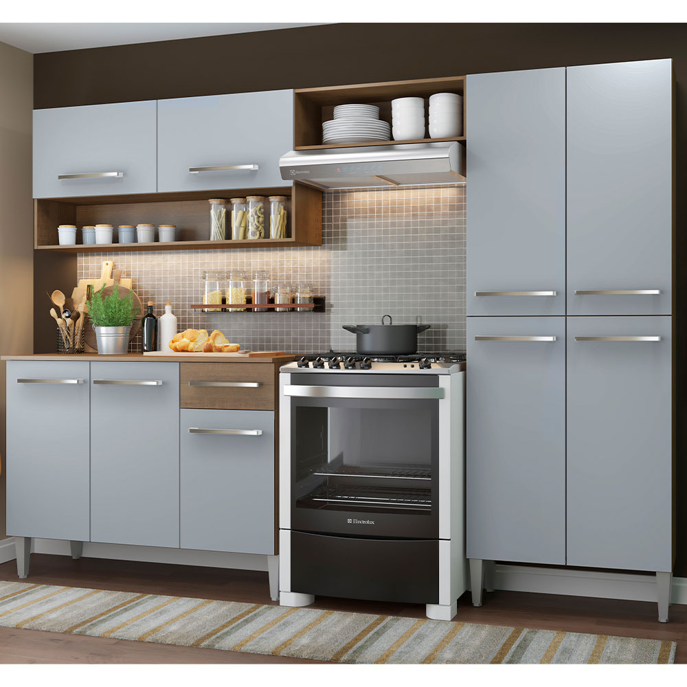 Gabinete de Cocina Integral Madesa Emilly Pop Rústico y Gris 229 cm