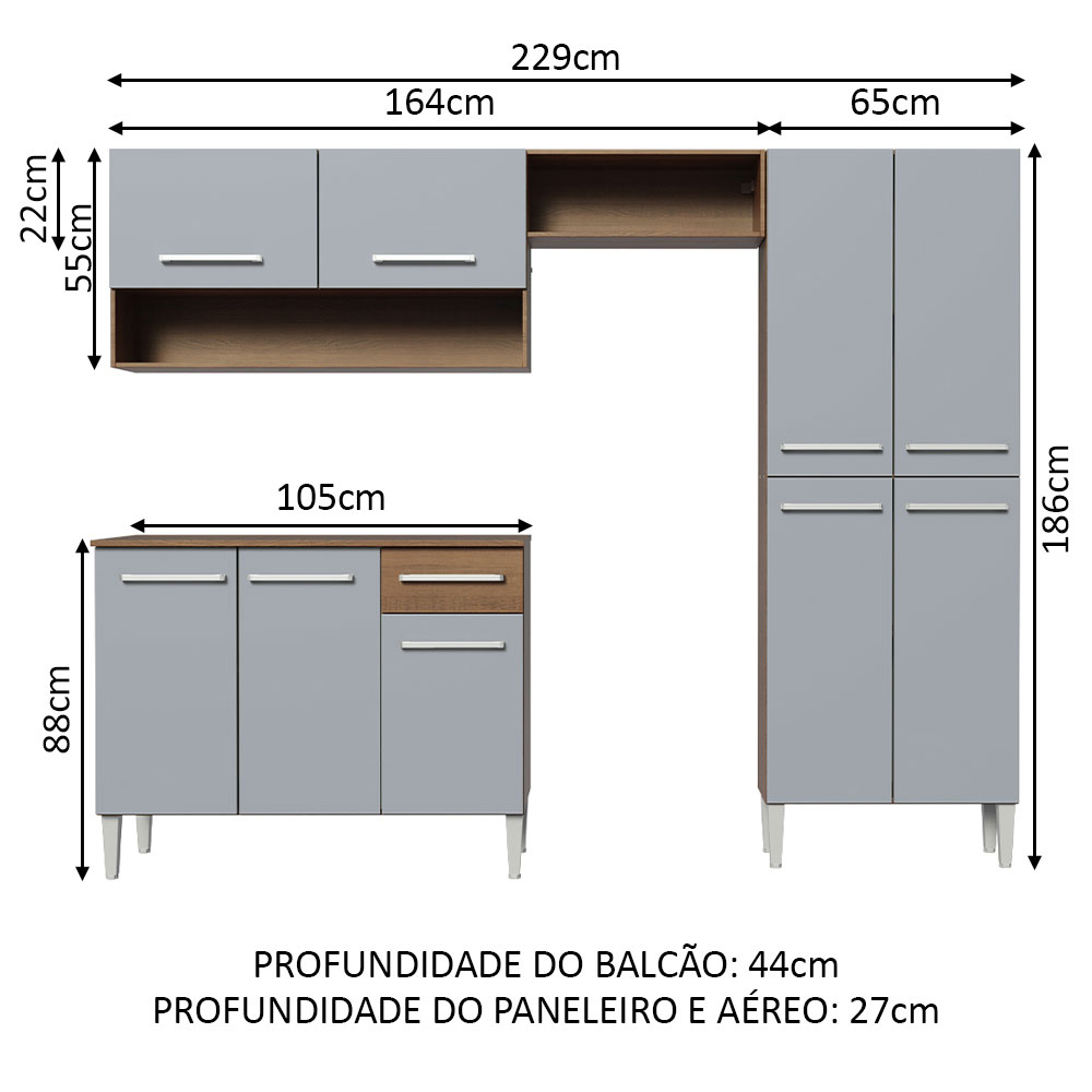 Foto 4 pulgar | Gabinete de Cocina Integral Madesa Emilly Pop Rústico y Gris 229 cm