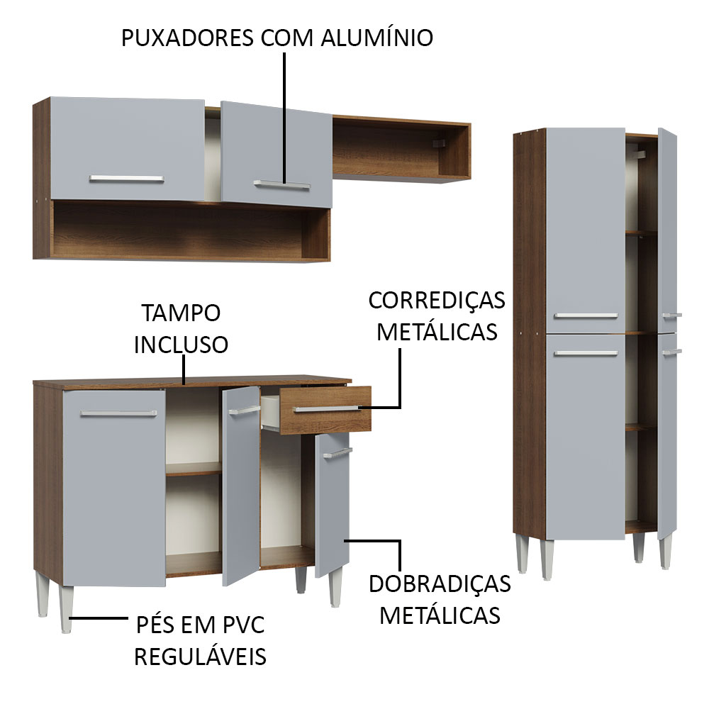 Foto 5 pulgar | Gabinete de Cocina Integral Madesa Emilly Pop Rústico y Gris 229 cm