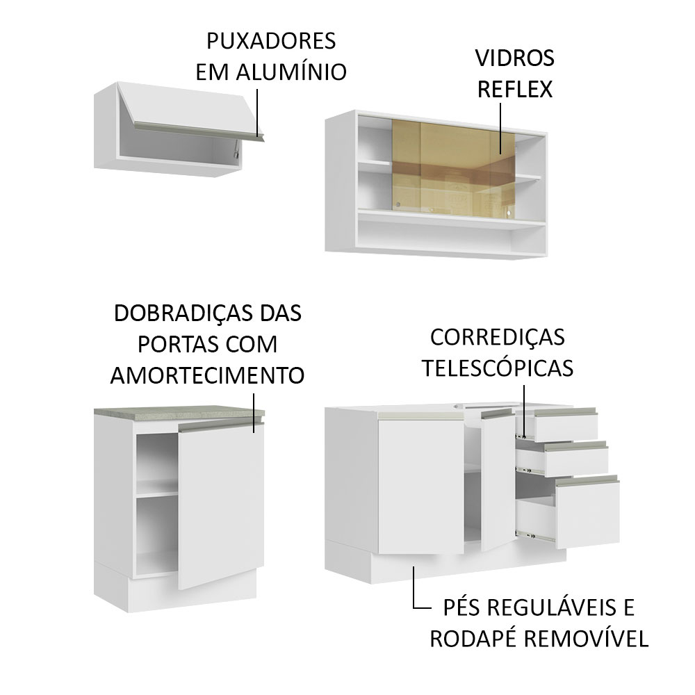 Foto 5 pulgar | Gabinete de Cocina Integral Compacta Madesa Glamy Blanco 08 180 cm