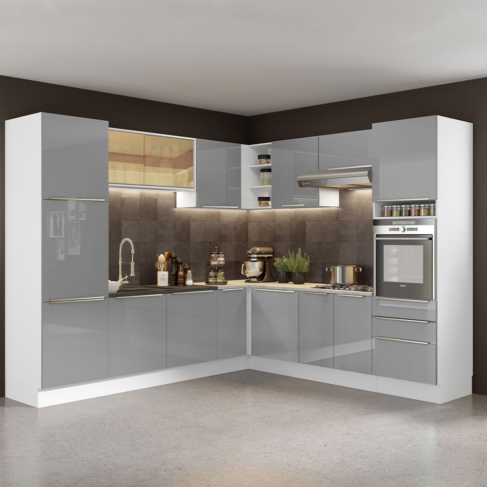 Gabinete de Cocina Integral Completa de Esquinero Madesa Lux Blanco y Gris 03 de 546 cm $115,999
