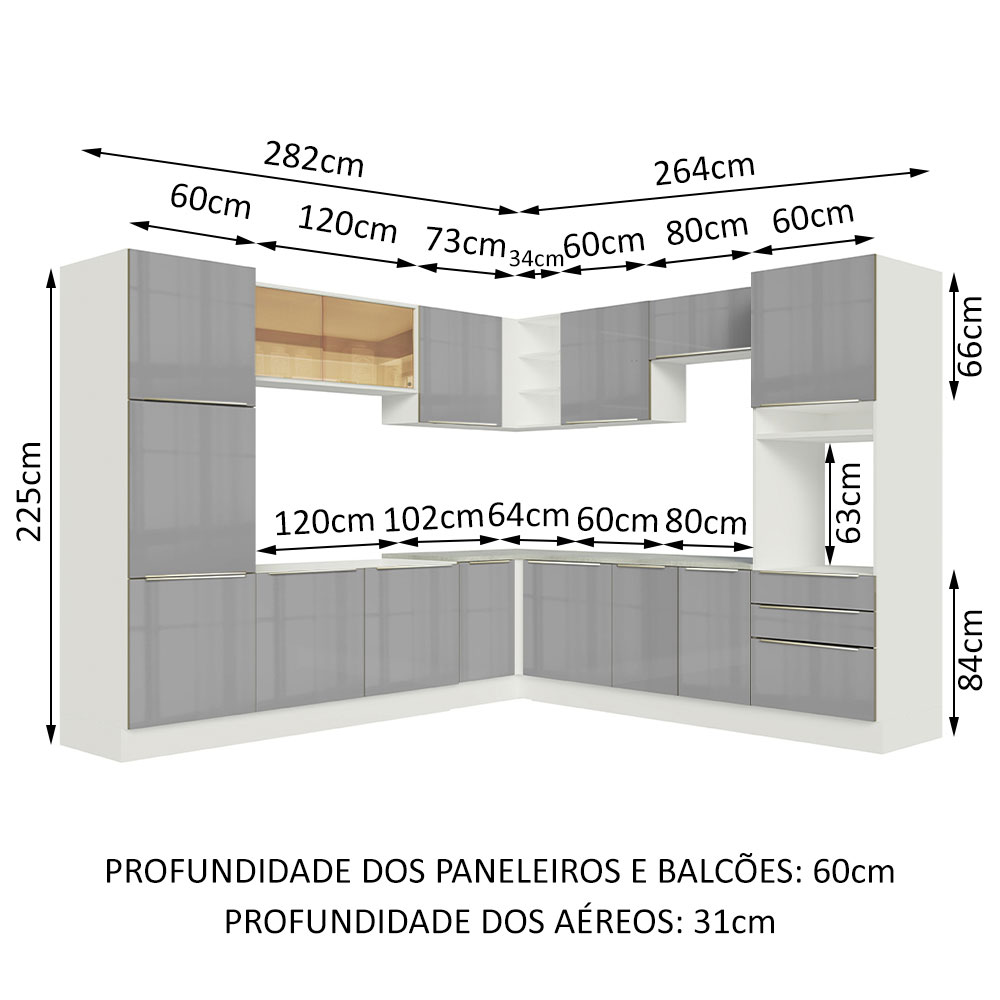 Foto 3 | Gabinete de Cocina Integral Completa de Esquinero Madesa Lux Blanco y Gris 03 de 546 cm