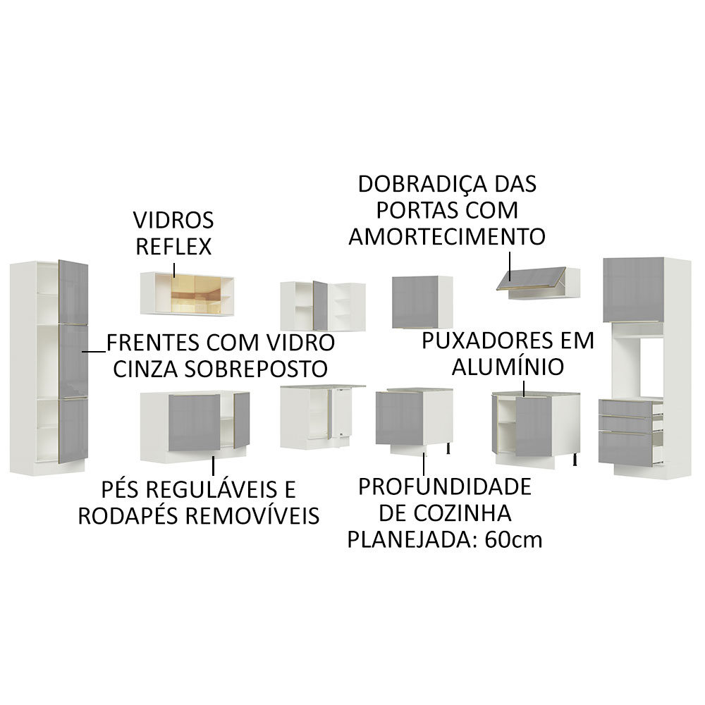 Foto 5 pulgar | Gabinete de Cocina Integral Completa de Esquinero Madesa Lux Blanco y Gris 03 de 546 cm