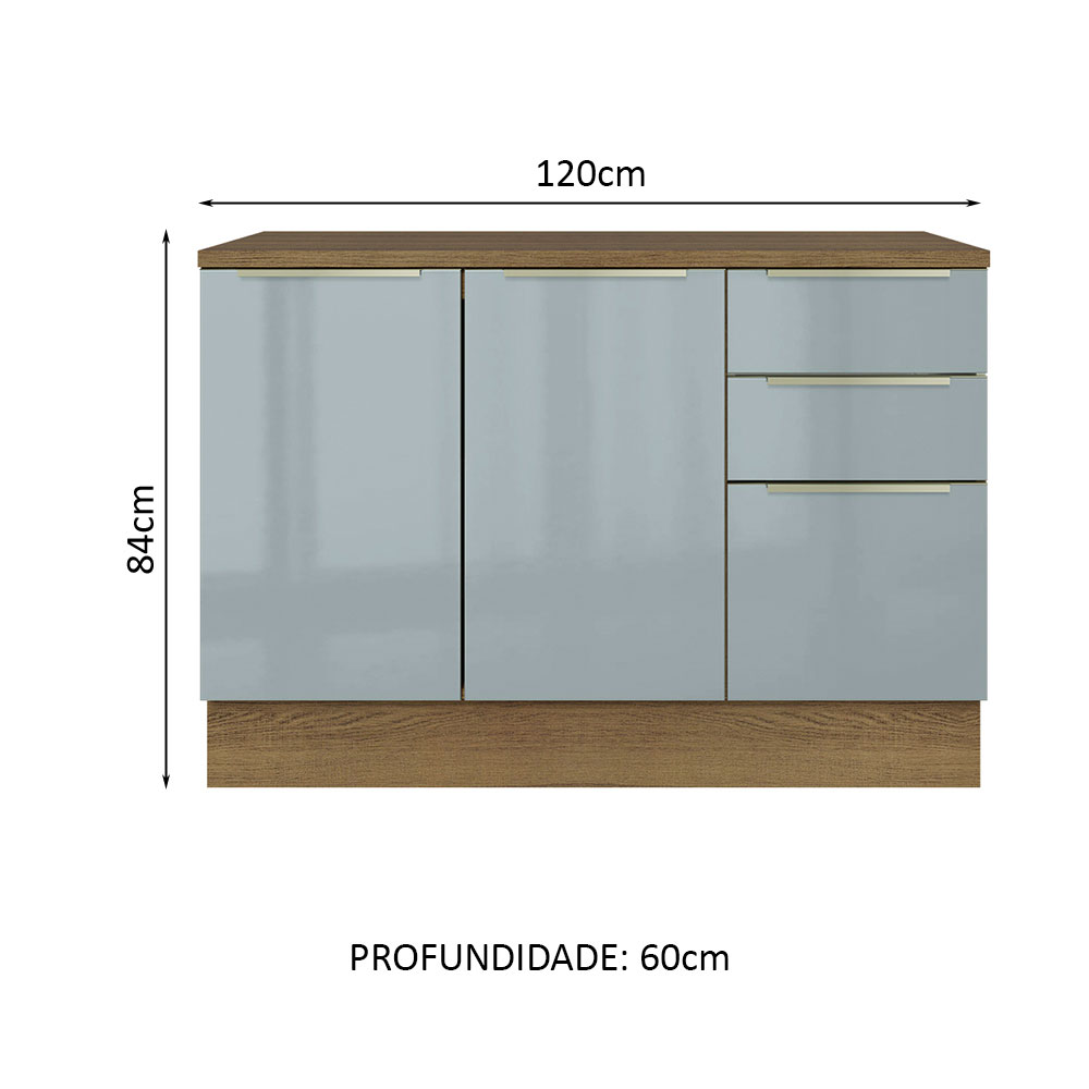 Foto 3 pulgar | Gabinete Bajo de Cocina para Fregadero Madesa Lux Rustic y Gris de 2 Puertas y 3 Cajones con Encimera 120 cm