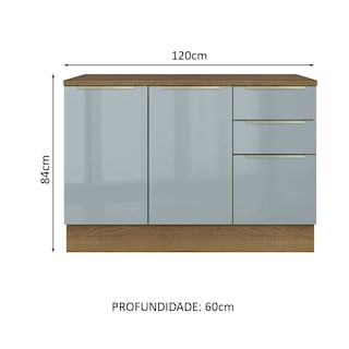 Foto 2 | Gabinete Bajo de Cocina para Fregadero Madesa Lux Rustic y Gris de 2 Puertas y 3 Cajones con Encimera 120 cm
