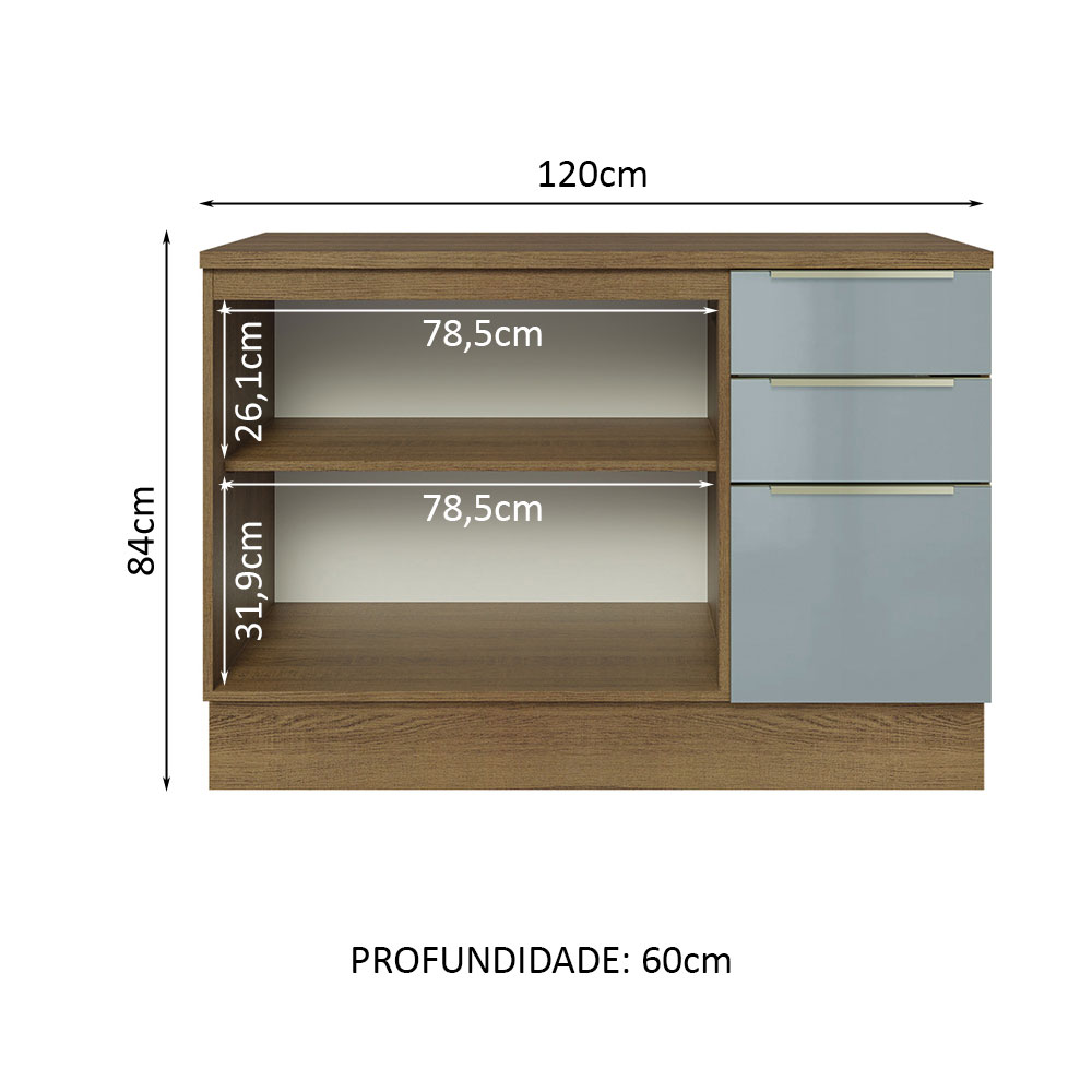 Foto 4 pulgar | Gabinete Bajo de Cocina para Fregadero Madesa Lux Rustic y Gris de 2 Puertas y 3 Cajones con Encimera 120 cm