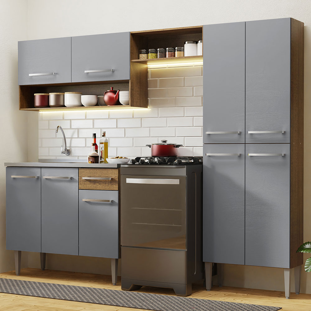 Foto 1 | Gabinete de Cocina Integral con Fregadero Madesa Emilly Rústico y Gris 10 229 cm