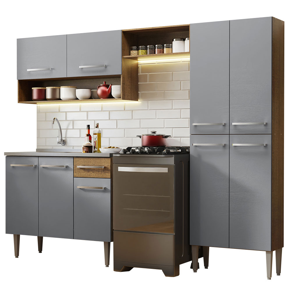 Foto 3 pulgar | Gabinete de Cocina Integral con Fregadero Madesa Emilly Rústico y Gris 10 229 cm