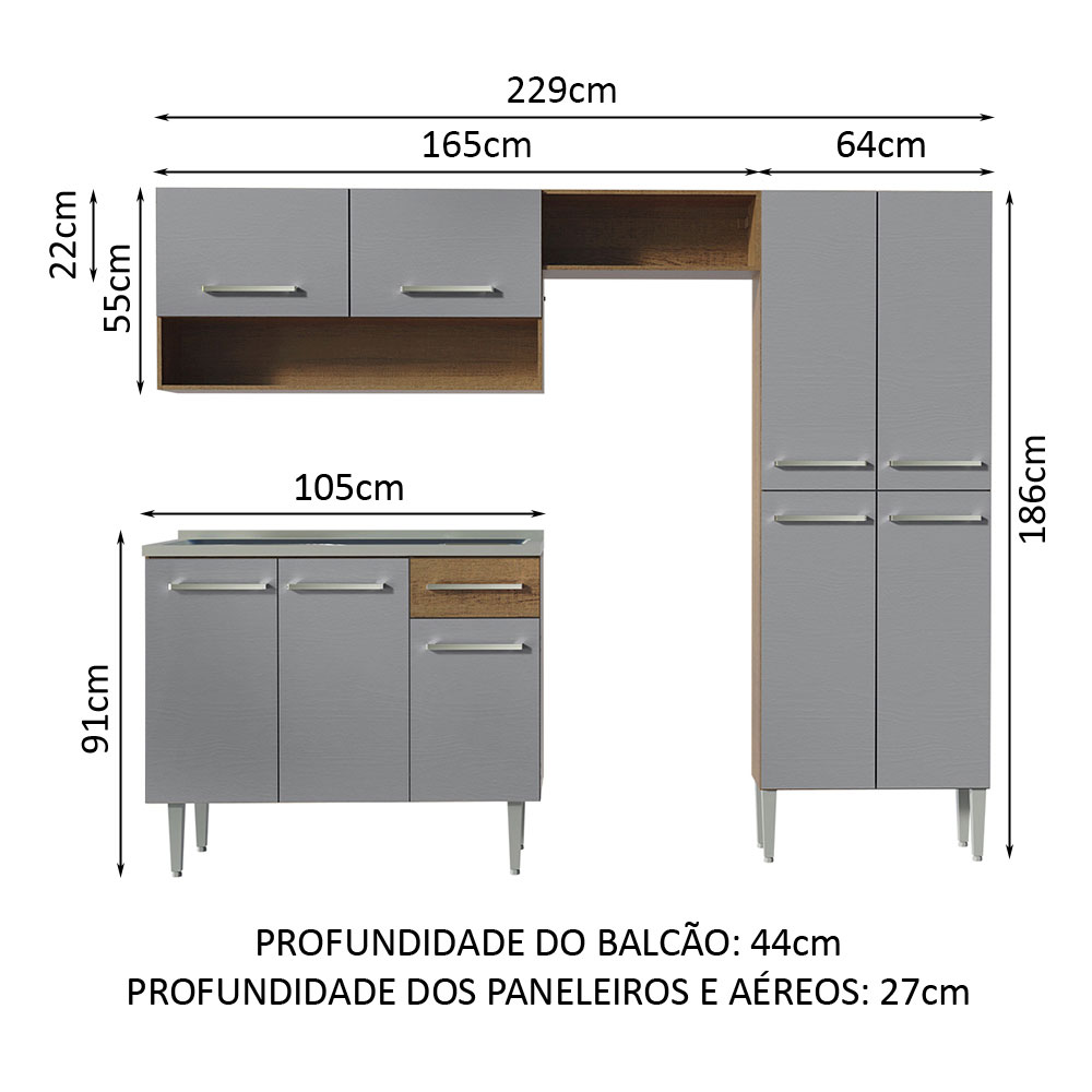Foto 4 pulgar | Gabinete de Cocina Integral con Fregadero Madesa Emilly Rústico y Gris 10 229 cm