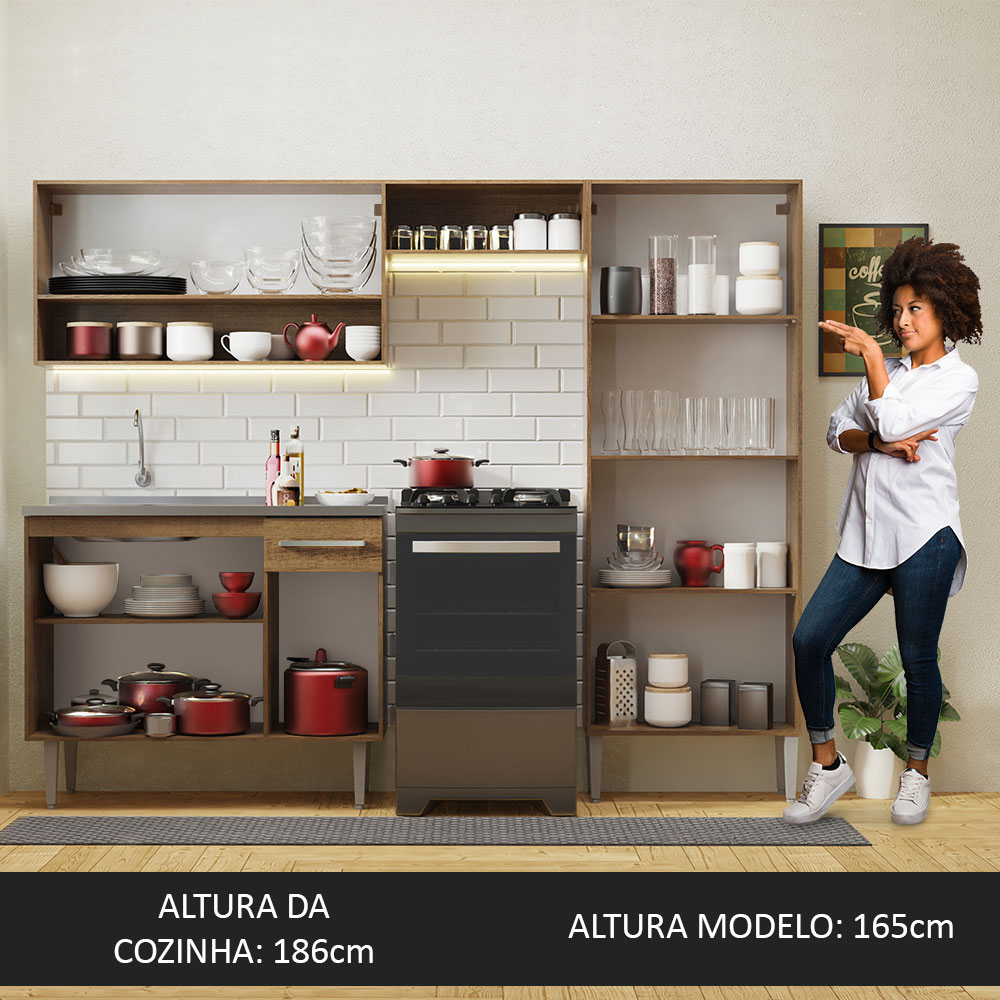 Foto 6 pulgar | Gabinete de Cocina Integral con Fregadero Madesa Emilly Rústico y Gris 10 229 cm