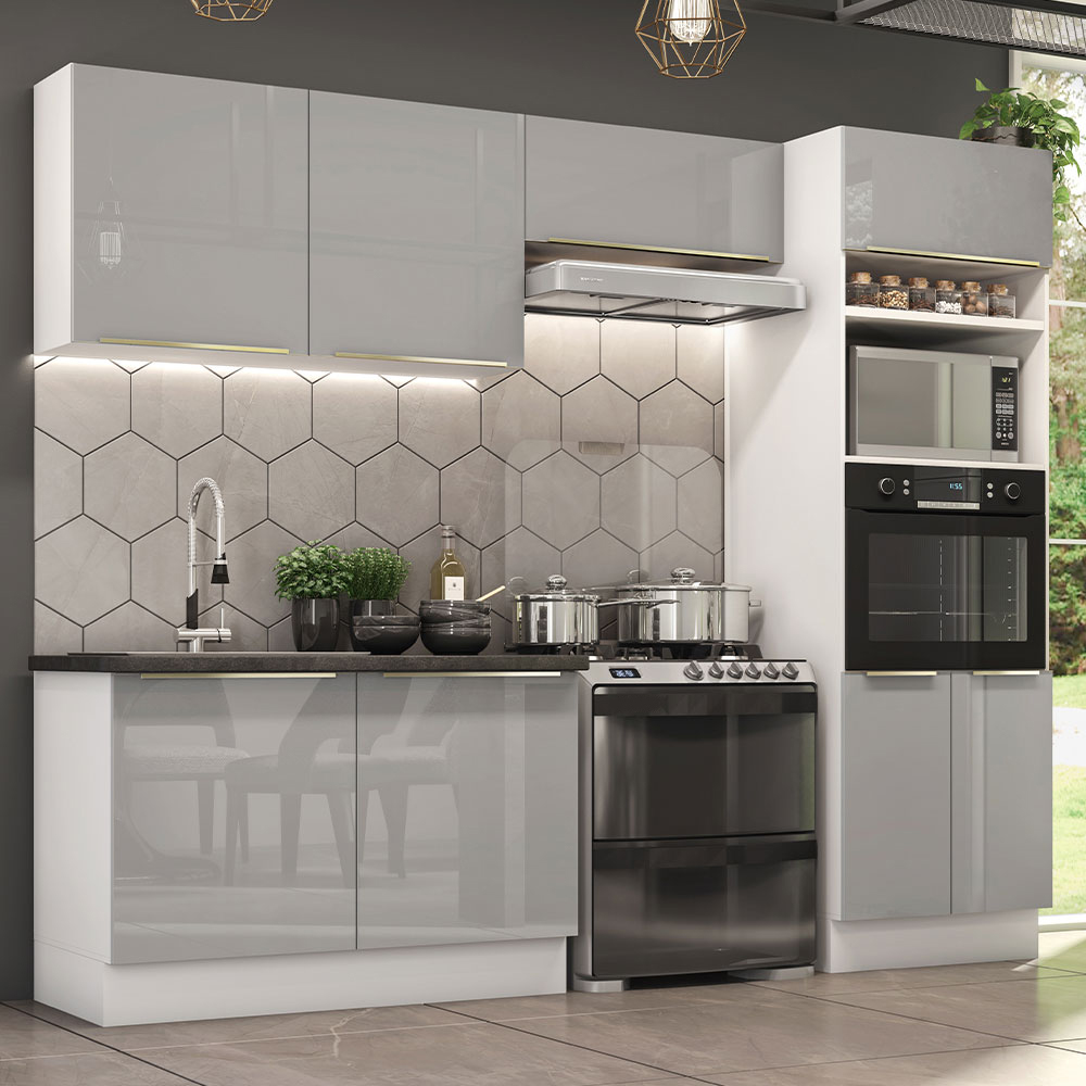 Gabinete de Cocina Integral Completa Madesa Lux Blanco y Gris 01 270 cm