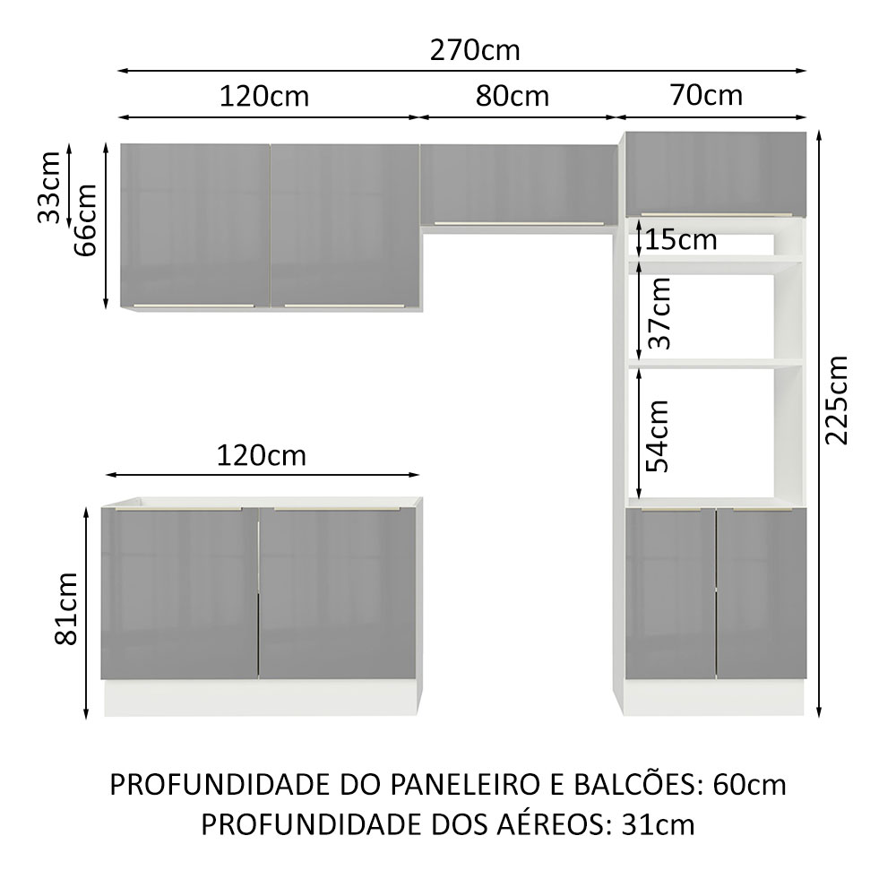 Foto 3 | Gabinete de Cocina Integral Completa Madesa Lux Blanco y Gris 01 270 cm