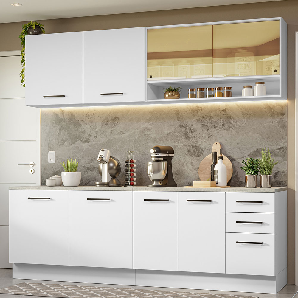 Gabinete de Cocina Integral Madesa Agata 01 Blanco 240 x 60 cm