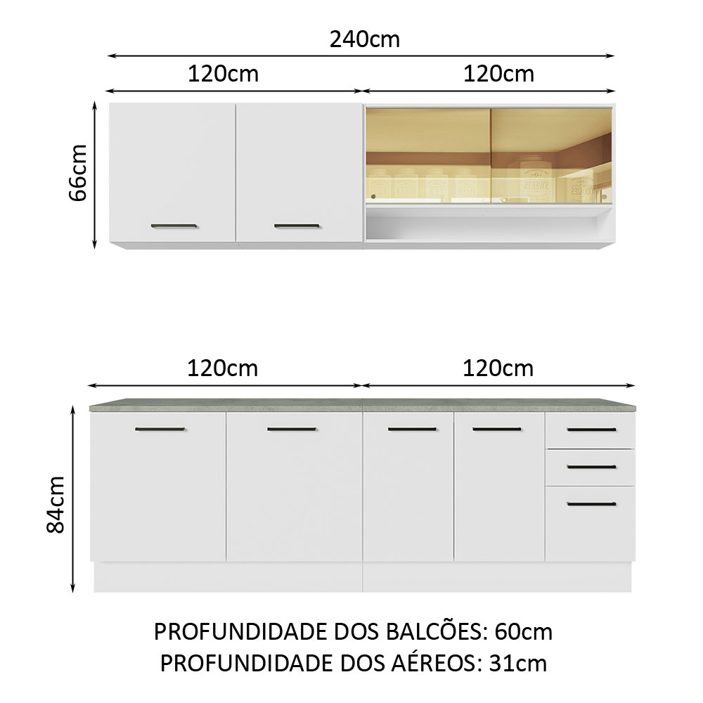 Foto 4 pulgar | Gabinete de Cocina Integral Madesa Agata 01 Blanco 240 x 60 cm