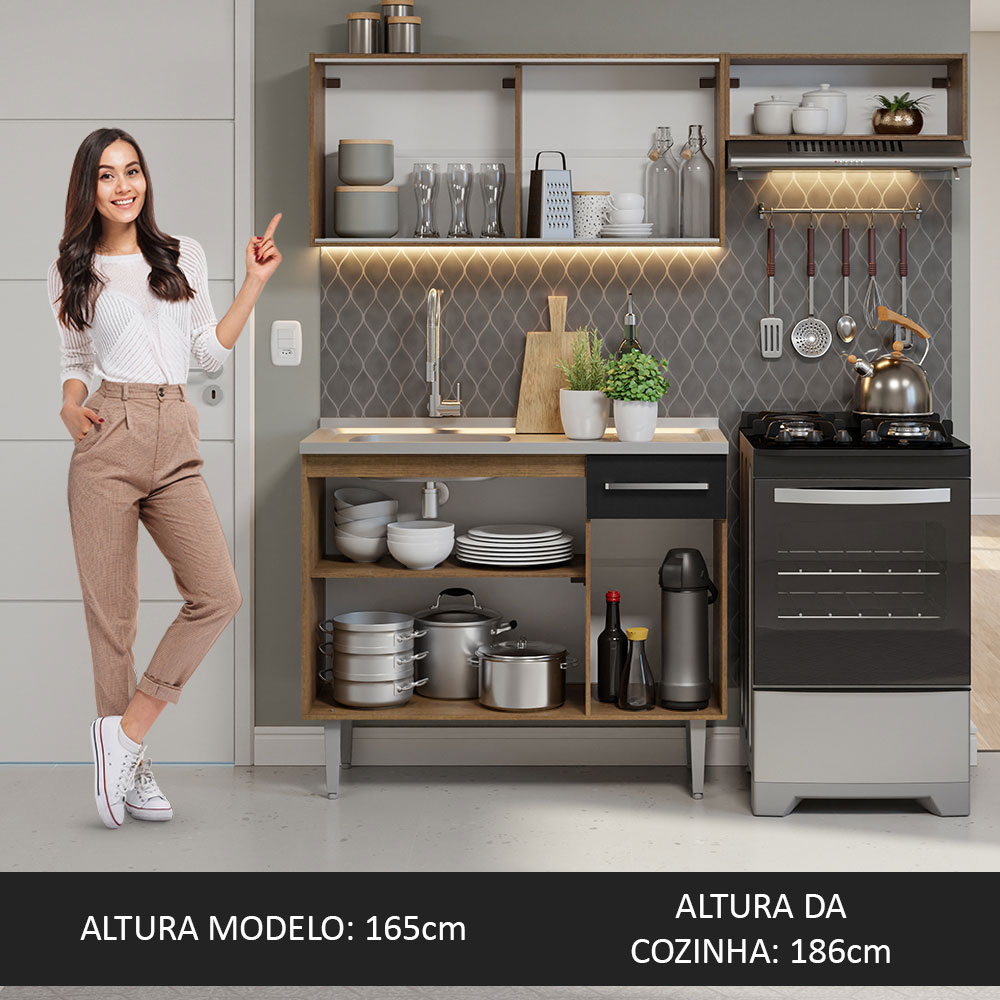 Foto 6 pulgar | Gabinete de Cocina Integral Compacta Madesa Emilly Rustic y Negro 06 Con Fregadero 165 cm