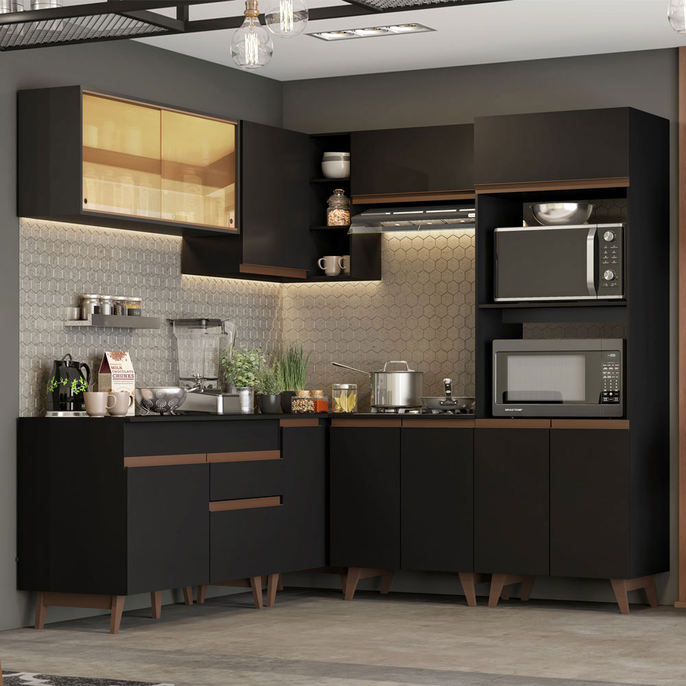 Foto 2 pulgar | Gabinete de Cocina Integral Completa Madesa Reims Negro 01 Esquinero 402 cm