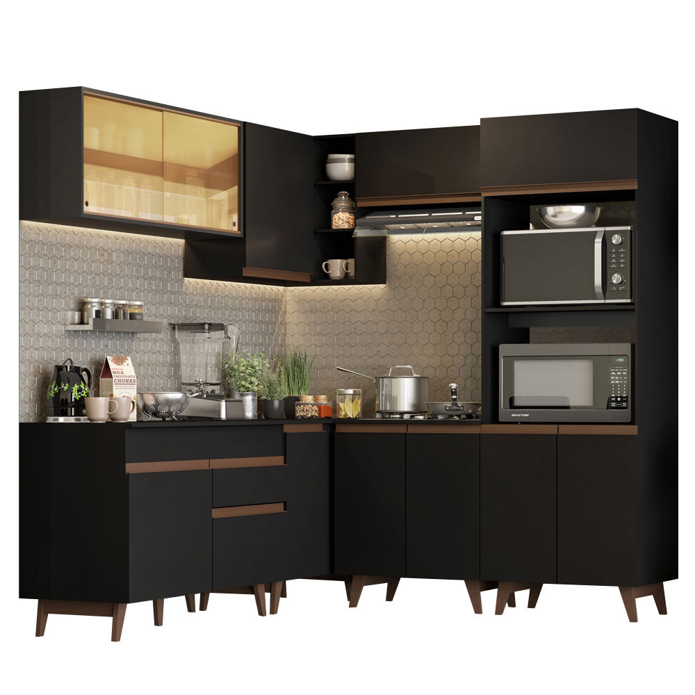 Foto 3 pulgar | Gabinete de Cocina Integral Completa Madesa Reims Negro 01 Esquinero 402 cm