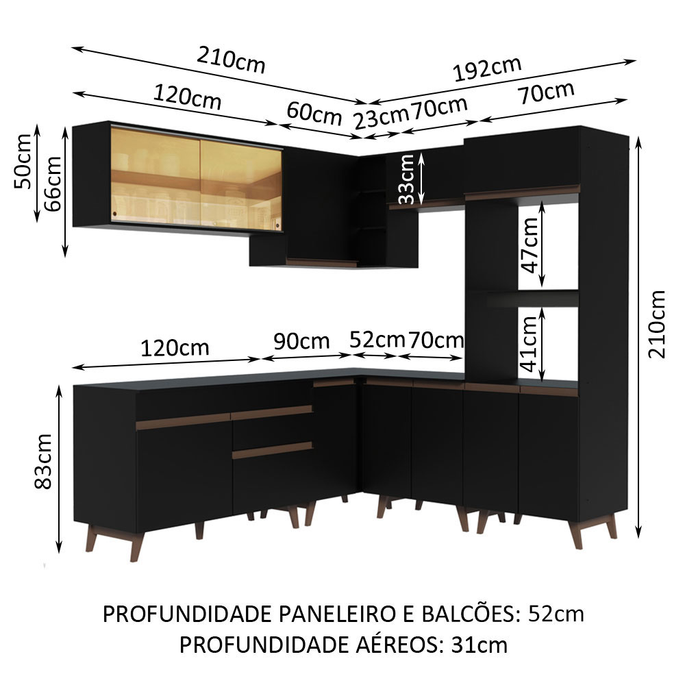 Foto 4 pulgar | Gabinete de Cocina Integral Completa Madesa Reims Negro 01 Esquinero 402 cm