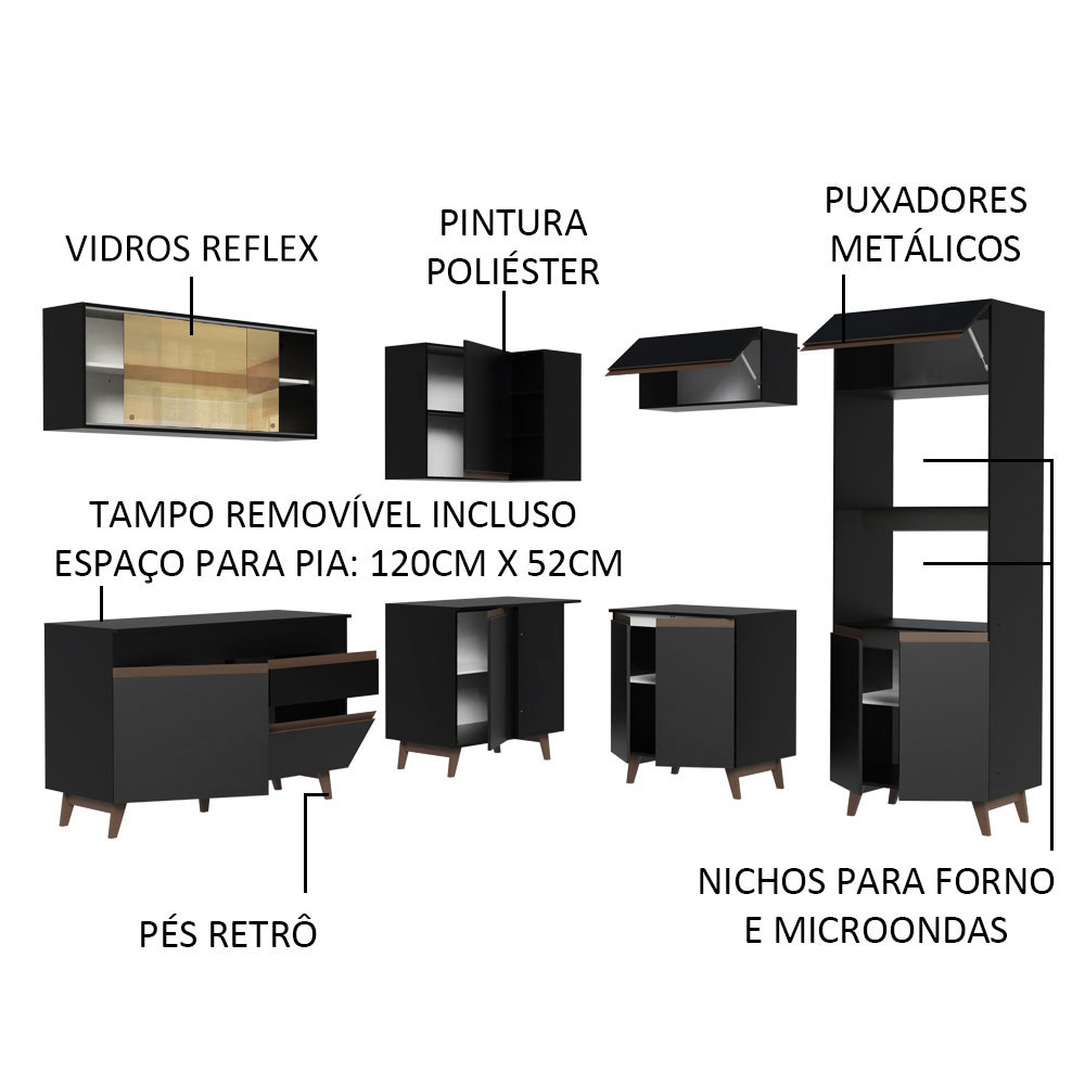 Foto 5 pulgar | Gabinete de Cocina Integral Completa Madesa Reims Negro 01 Esquinero 402 cm