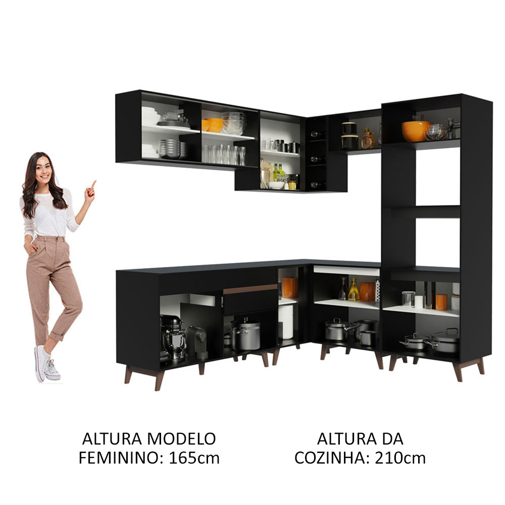 Foto 6 pulgar | Gabinete de Cocina Integral Completa Madesa Reims Negro 01 Esquinero 402 cm