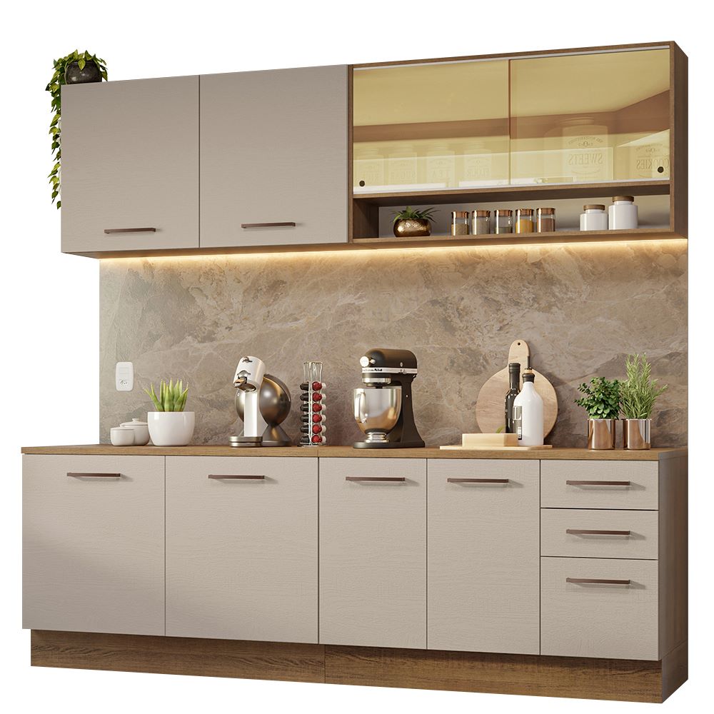 Gabinete de Cocina Integral Madesa Agata Rústico y 01 Crema 240 x 60 cm