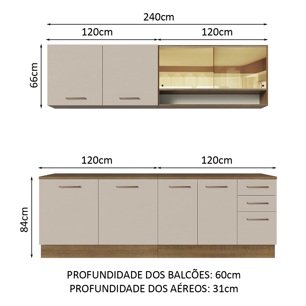 Foto 3 pulgar | Gabinete de Cocina Integral Madesa Agata Rústico y 01 Crema 240 x 60 cm