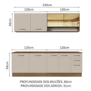 Foto 2 | Gabinete de Cocina Integral Madesa Agata Rústico y 01 Crema 240 x 60 cm
