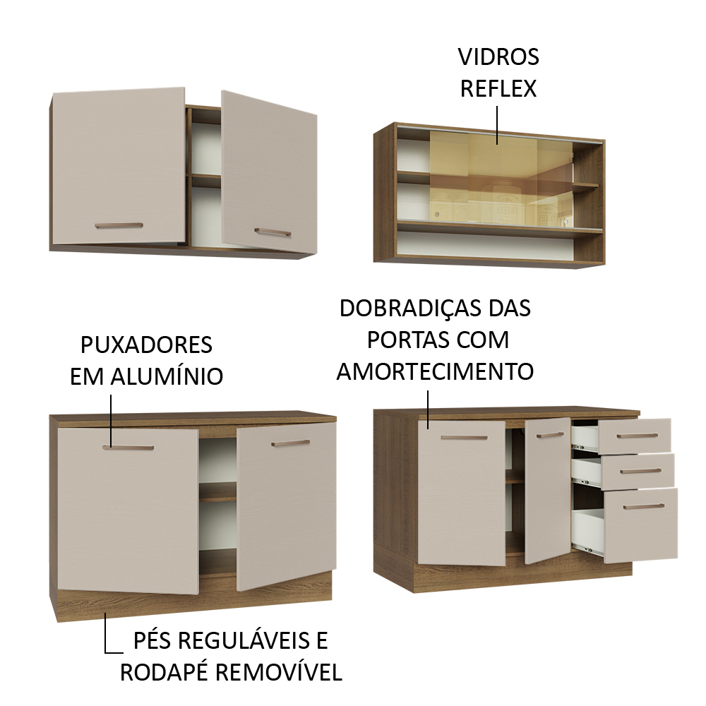 Foto 3 | Gabinete de Cocina Integral Madesa Agata Rústico y 01 Crema 240 x 60 cm