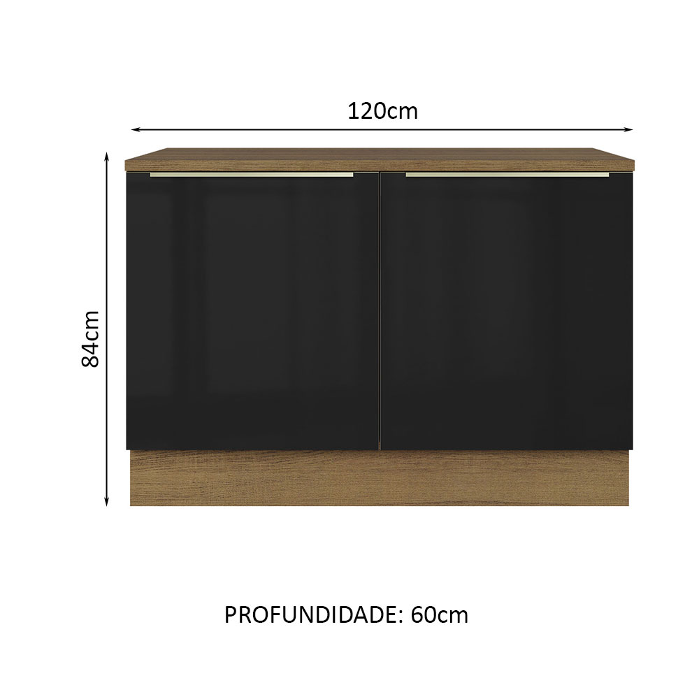 Foto 3 pulgar | Gabinete Bajo de Cocina para Fregadero Madesa Lux Rústico y Negro de 2 Puertas con Encimera 120 cm