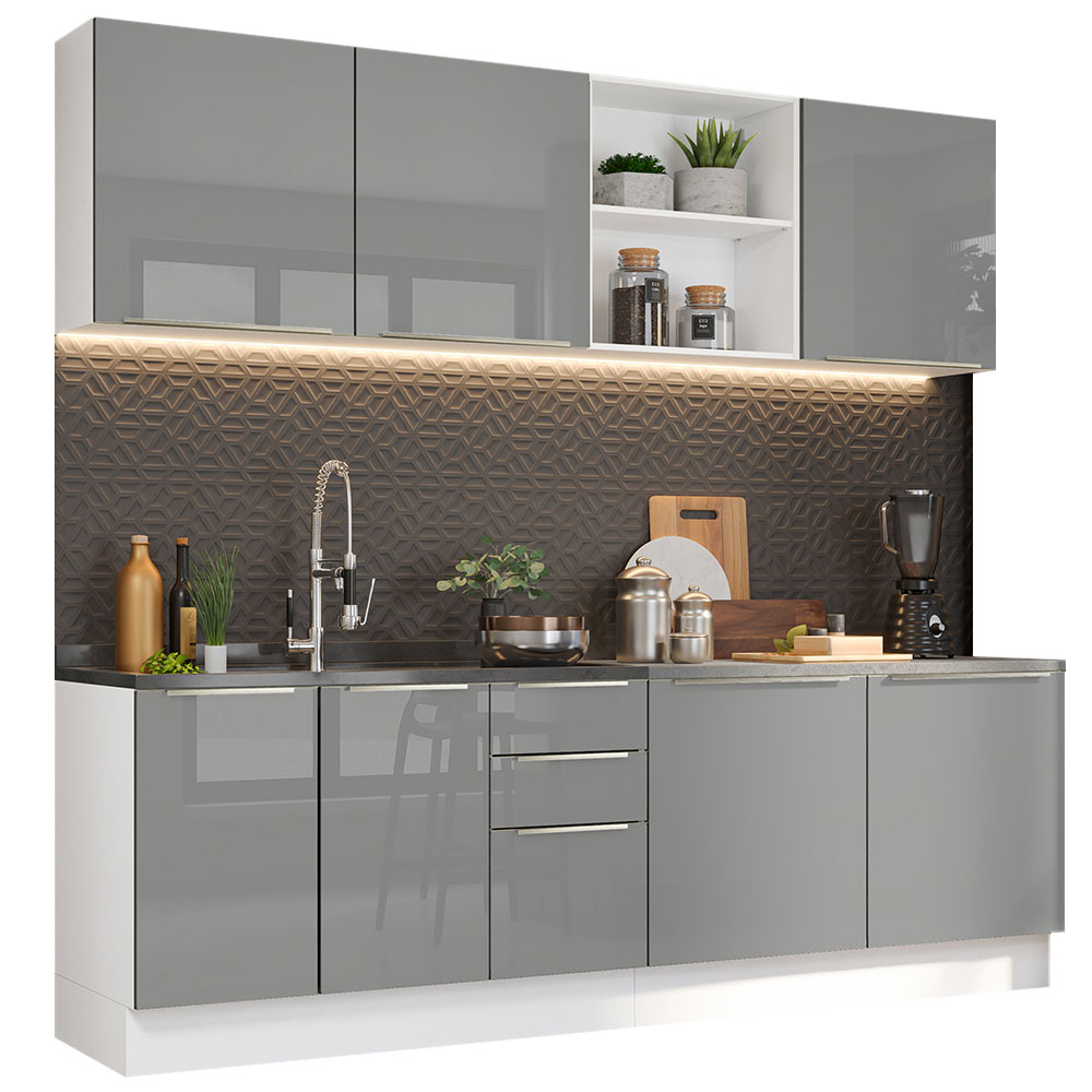 Foto 2 | Gabinete de Cocina Integral Completa Madesa Lux Blanco y 05 Gris 240 cm