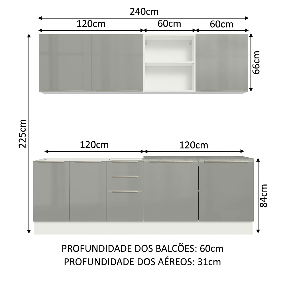 Foto 4 pulgar | Gabinete de Cocina Integral Completa Madesa Lux Blanco y 05 Gris 240 cm