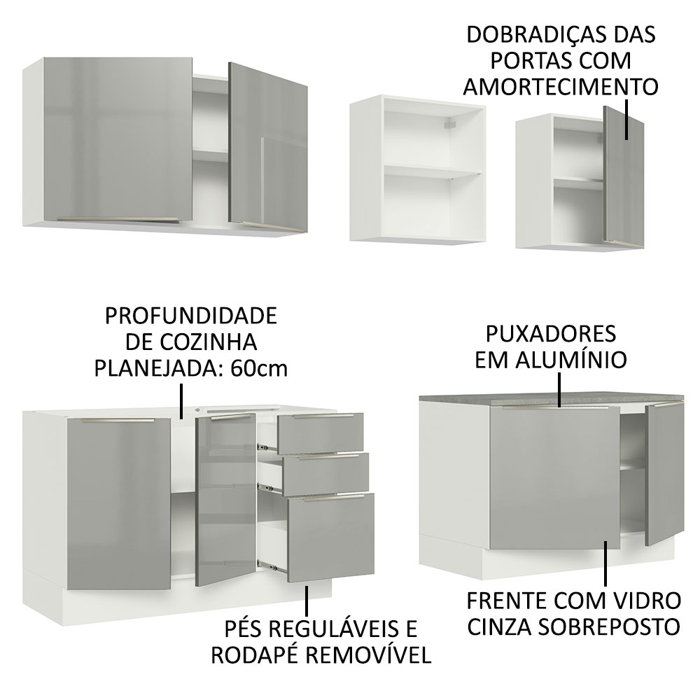 Foto 5 pulgar | Gabinete de Cocina Integral Completa Madesa Lux Blanco y 05 Gris 240 cm