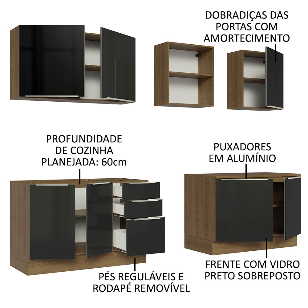 Foto 4 pulgar | Madesa Gabinete De Cocina Integral Completa 240 Cm Lux Rústico/negro 05