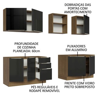 Foto 3 | Madesa Gabinete De Cocina Integral Completa 240 Cm Lux Rústico/negro 05