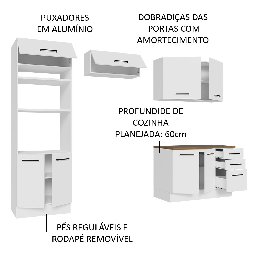 Foto 3 | Gabinete de Cocina Integral Completa Madesa Agata Blanco y 09 Rústico 270 x 60 cm