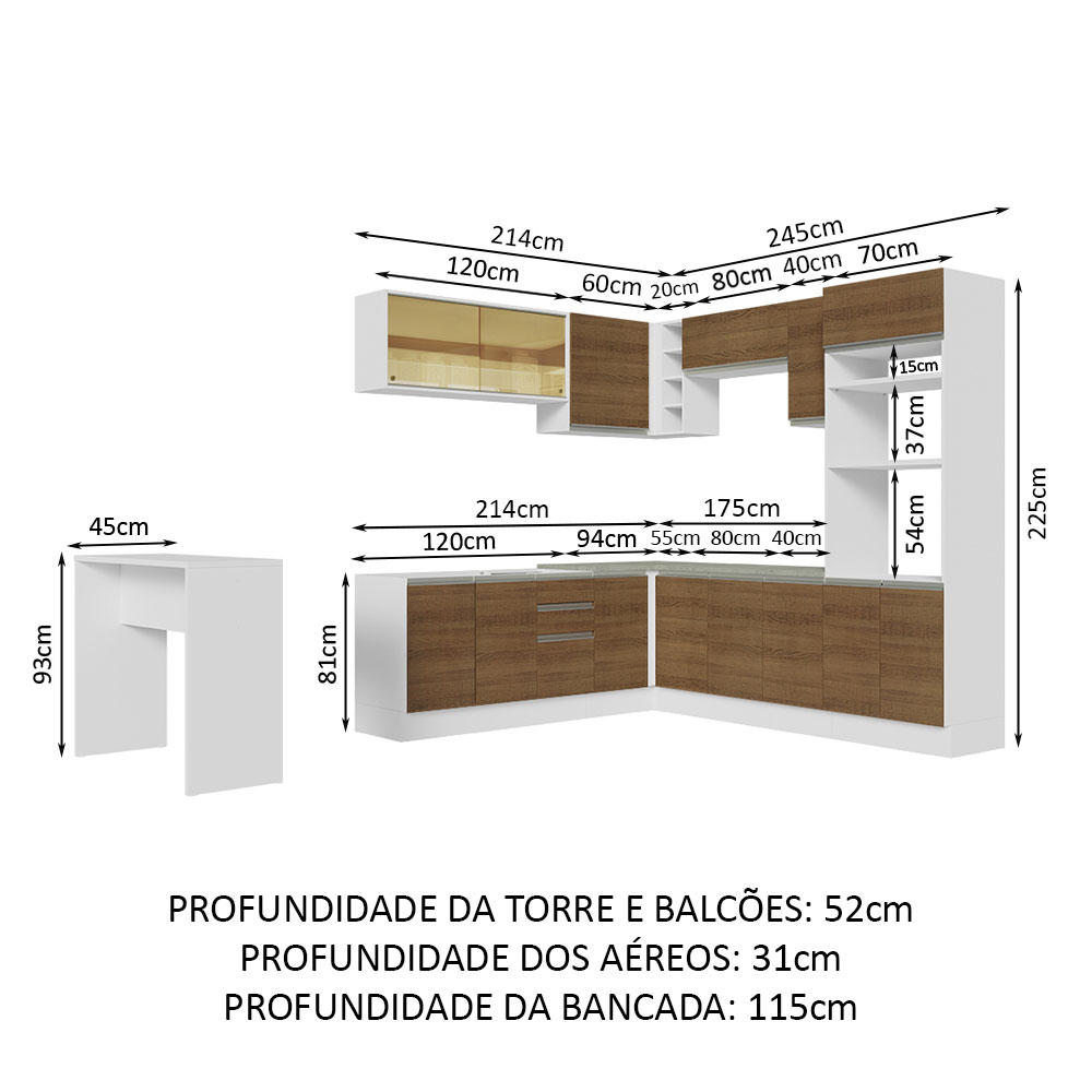 Foto 4 pulgar | Gabinete de Cocina Integral Esquinero Completo Madesa Glamy Blanco y 01 Rústico 504 cm