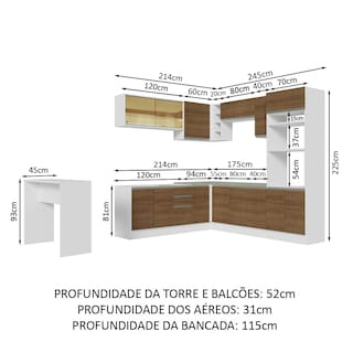 Foto 3 | Gabinete de Cocina Integral Esquinero Completo Madesa Glamy Blanco y 01 Rústico 504 cm