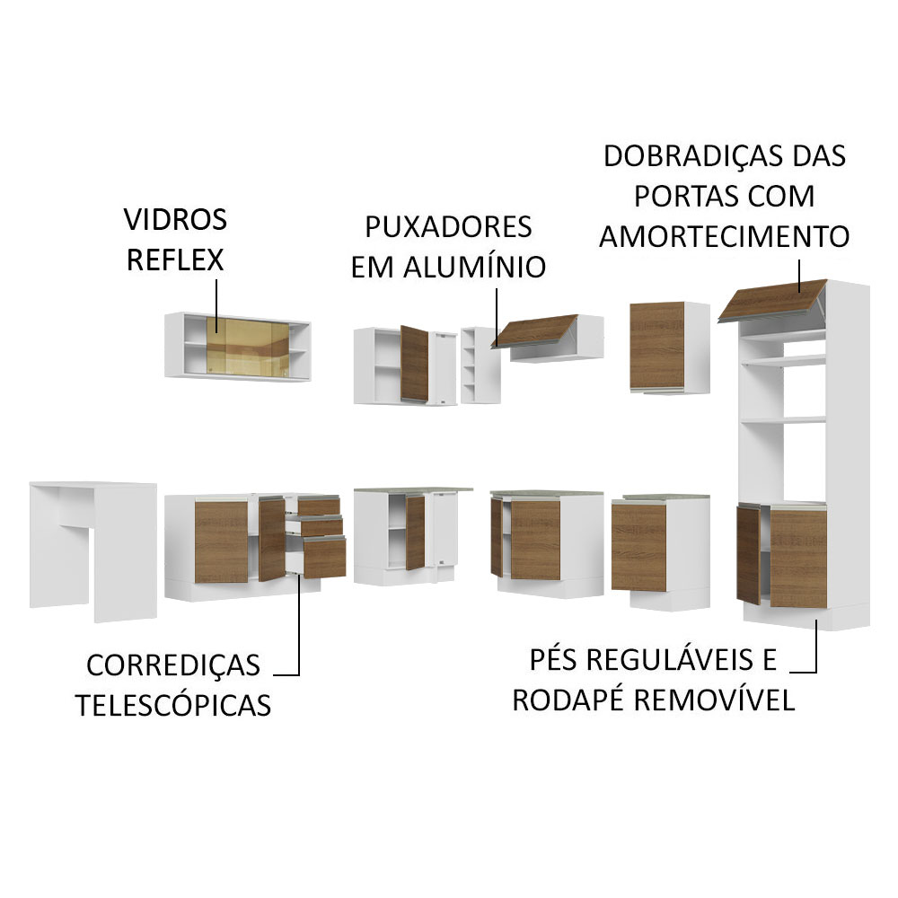 Foto 4 | Gabinete de Cocina Integral Esquinero Completo Madesa Glamy Blanco y 01 Rústico 504 cm