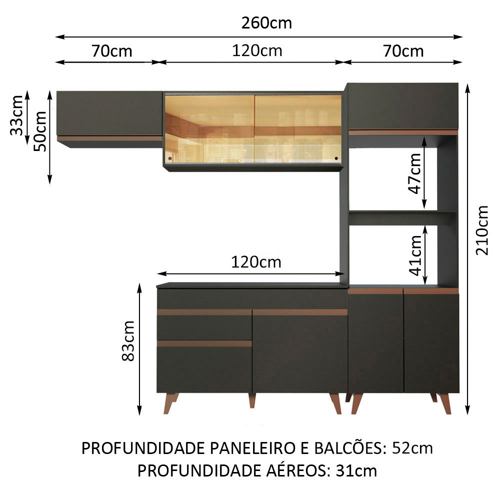 Foto 4 pulgar | Gabinete de Cocina Integral Completa Madesa Reims 01 Negro 260 cm