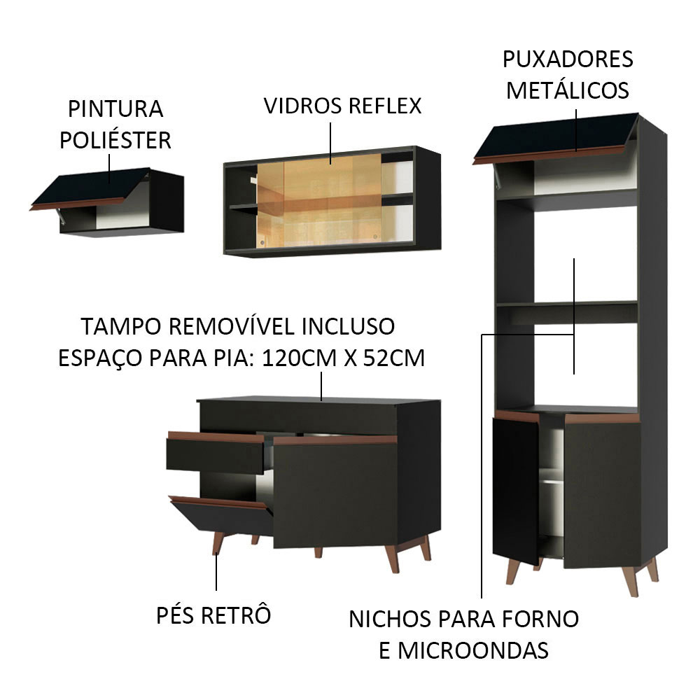 Foto 5 pulgar | Gabinete de Cocina Integral Completa Madesa Reims 01 Negro 260 cm