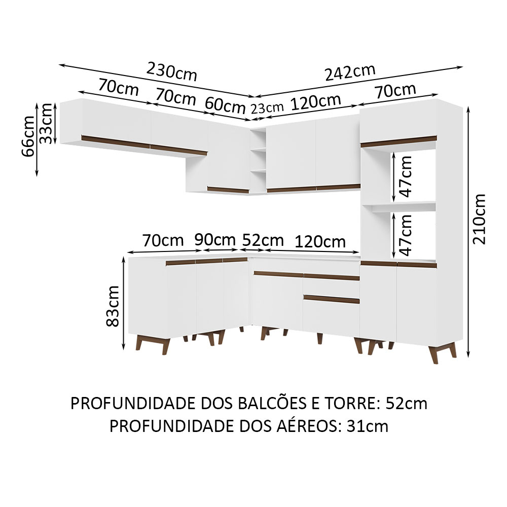 Foto 4 pulgar | Gabinete de Cocina Integral Completa Madesa Reims Blanco 01 Esquinero 472 cm
