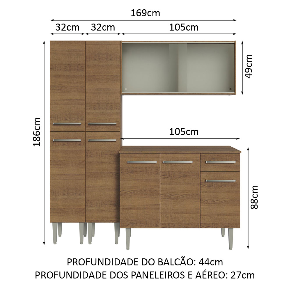 Foto 4 pulgar | Gabinete de Cocina Integral Compacta Madesa Emilly 10 Rústico 169 cm