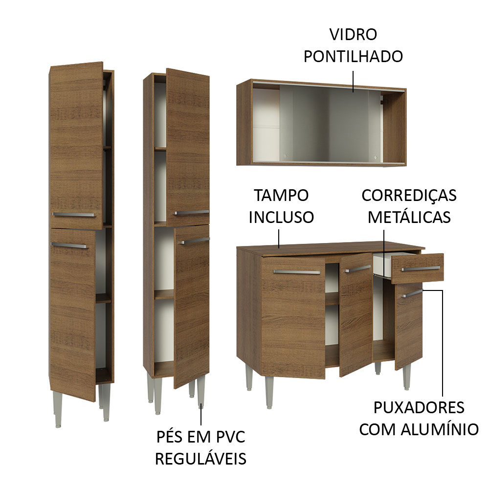 Foto 5 pulgar | Gabinete de Cocina Integral Compacta Madesa Emilly 10 Rústico 169 cm