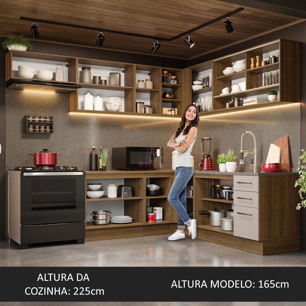 Foto 5 pulgar | Gabinete de Cocina Integral Esquinero Completo Madesa Agata Rústico y 01 Crema 486 x 60 cm